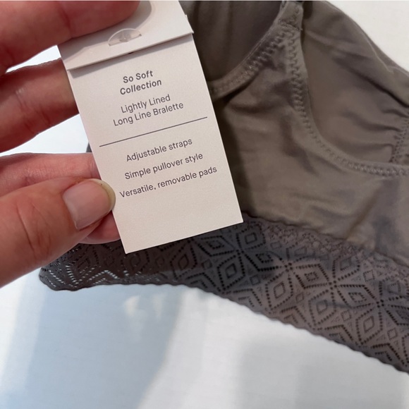 Auden Gray So Soft Bralette Lightly Lined Longline Scoop Lace Trim Women XS New - Picture 7 of 7